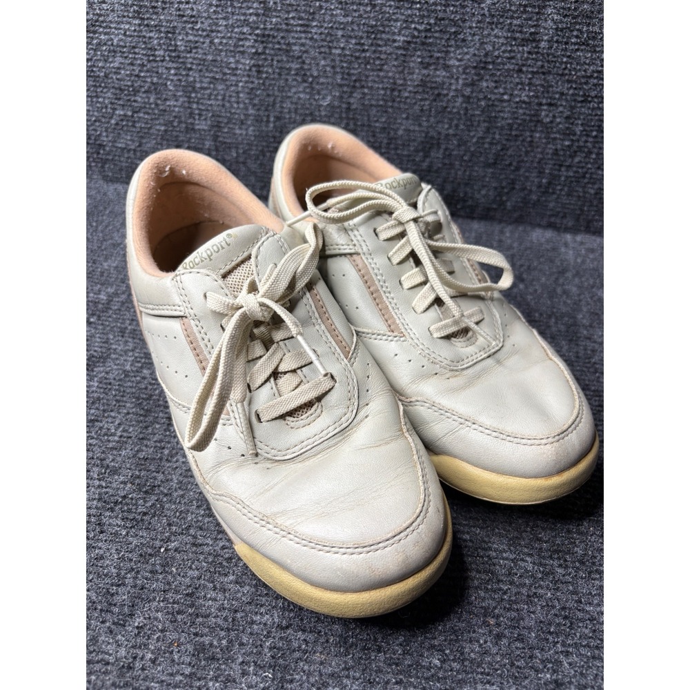 Rockport ProWalker W7187 Women Cream Tan Leather Walking Shoes Sneakers Size 8.5